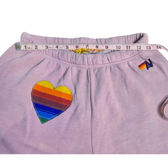 NWT Aviator Nation Pink Stiched Rainbow Heart Joggers Size Large Unisex - Picture 5 of 10